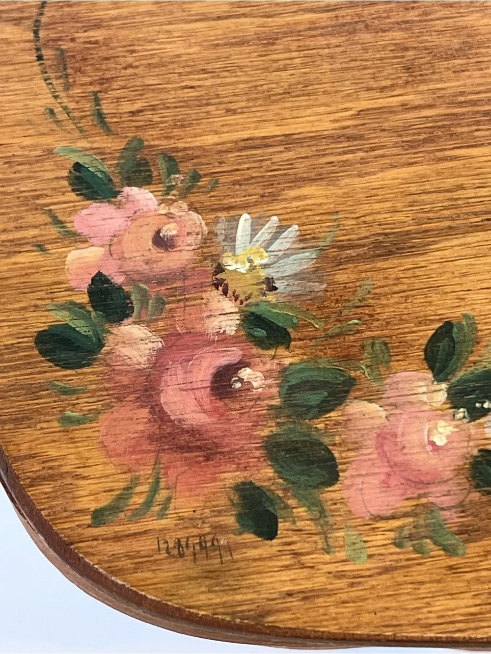 Vintage Longaberger Floral Hand Painted Basket with Handles Purse Picnic Basket